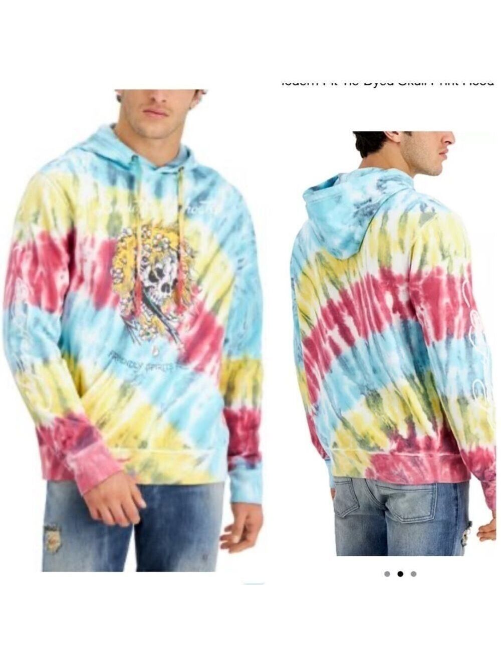 ED HARDY Men's Modern-Fit Tie-Dyed Skull-Print Hoodie Beautiful Ghost Size Small